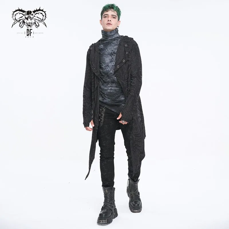 Unregelmäßiger Gothic-Mehrkettenmantel für Herren mit Kapuze in Schwarz