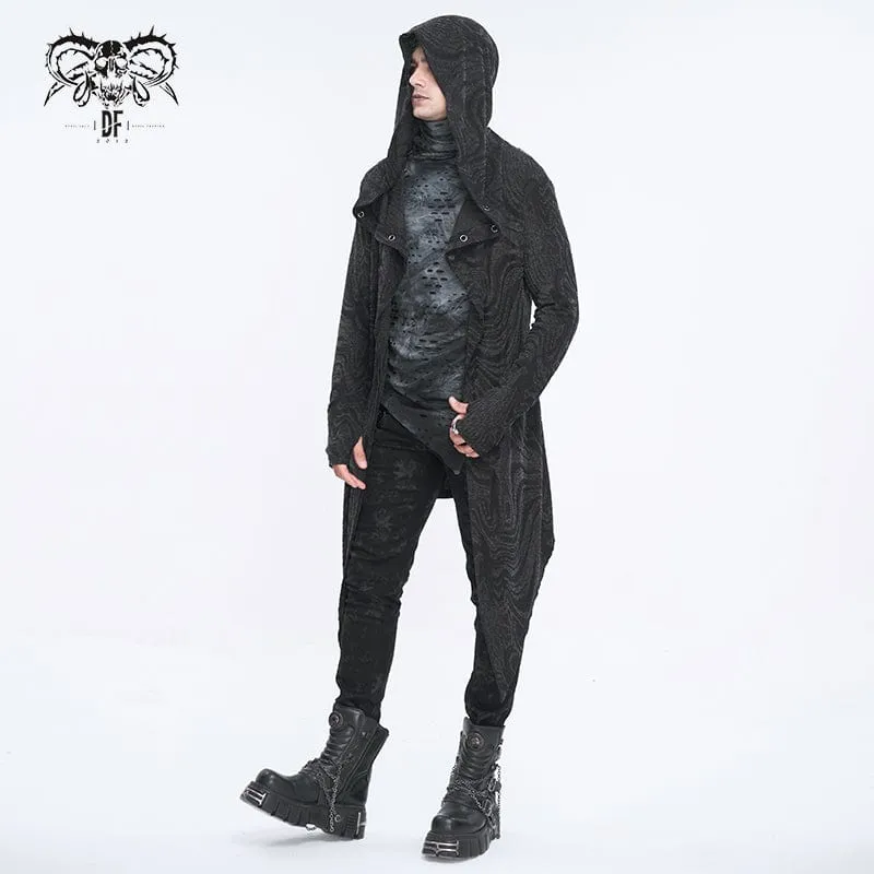 Unregelmäßiger Gothic-Mehrkettenmantel für Herren mit Kapuze in Schwarz