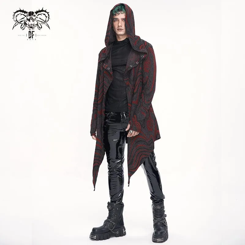 Unregelmäßiger Gothic-Mehrkettenmantel für Herren mit Kapuze, Rot
