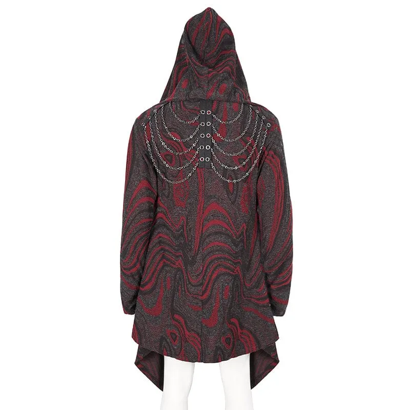 Unregelmäßiger Gothic-Mehrkettenmantel für Herren mit Kapuze, Rot