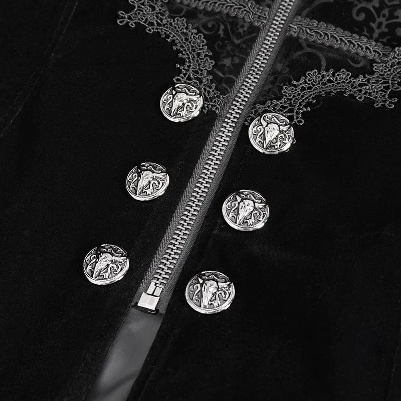 Herren Gothic-Mantel mit Stehkragen und Spitzenspleiß, Schwalbenschwanz, Schwarz
