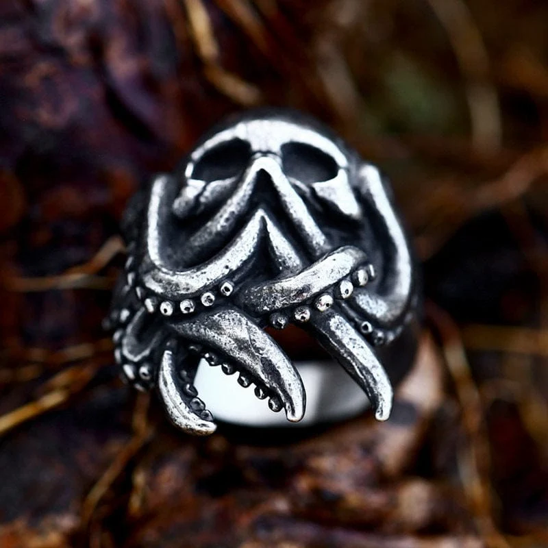 Punk-Oktopus-Totenkopf-Ring für Herren