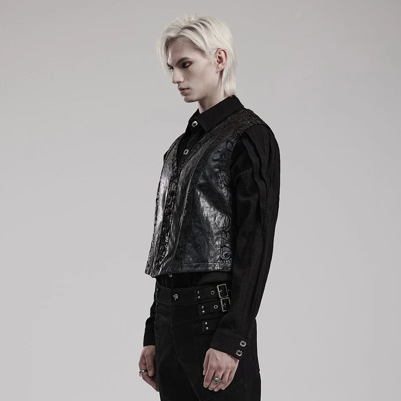 Herren-Gothic-Weste aus Kunstleder mit V-Ausschnitt und Blumenmuster