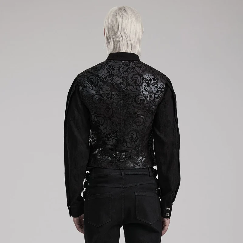 Herren-Gothic-Weste aus Kunstleder mit V-Ausschnitt und Blumenmuster