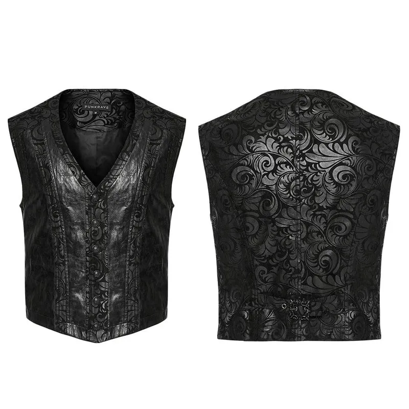 Herren-Gothic-Weste aus Kunstleder mit V-Ausschnitt und Blumenmuster