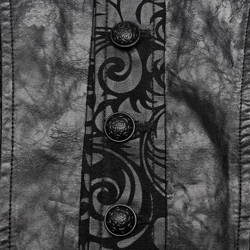 Herren-Gothic-Weste aus Kunstleder mit V-Ausschnitt und Blumenmuster