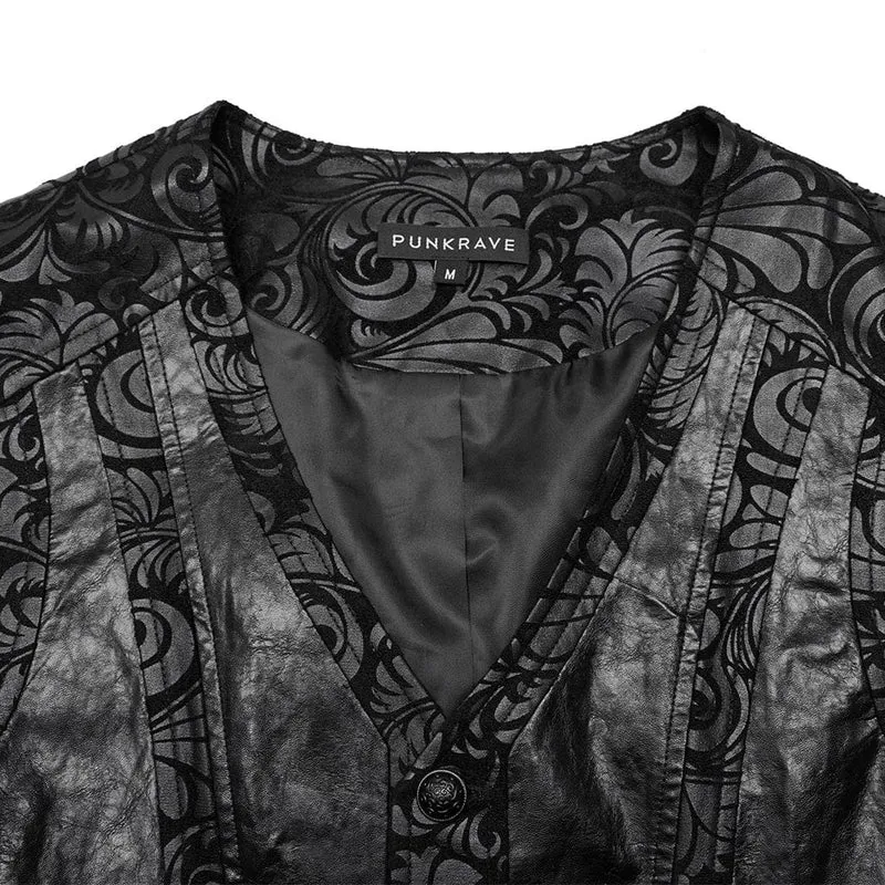 Herren-Gothic-Weste aus Kunstleder mit V-Ausschnitt und Blumenmuster