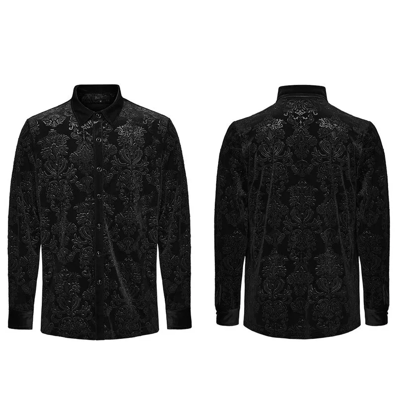 Schwarzes Herrenhemd aus geprägtem Samt im Gothic-Stil
