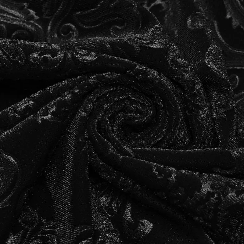 Schwarzes Herrenhemd aus geprägtem Samt im Gothic-Stil