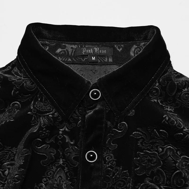 Schwarzes Herrenhemd aus geprägtem Samt im Gothic-Stil