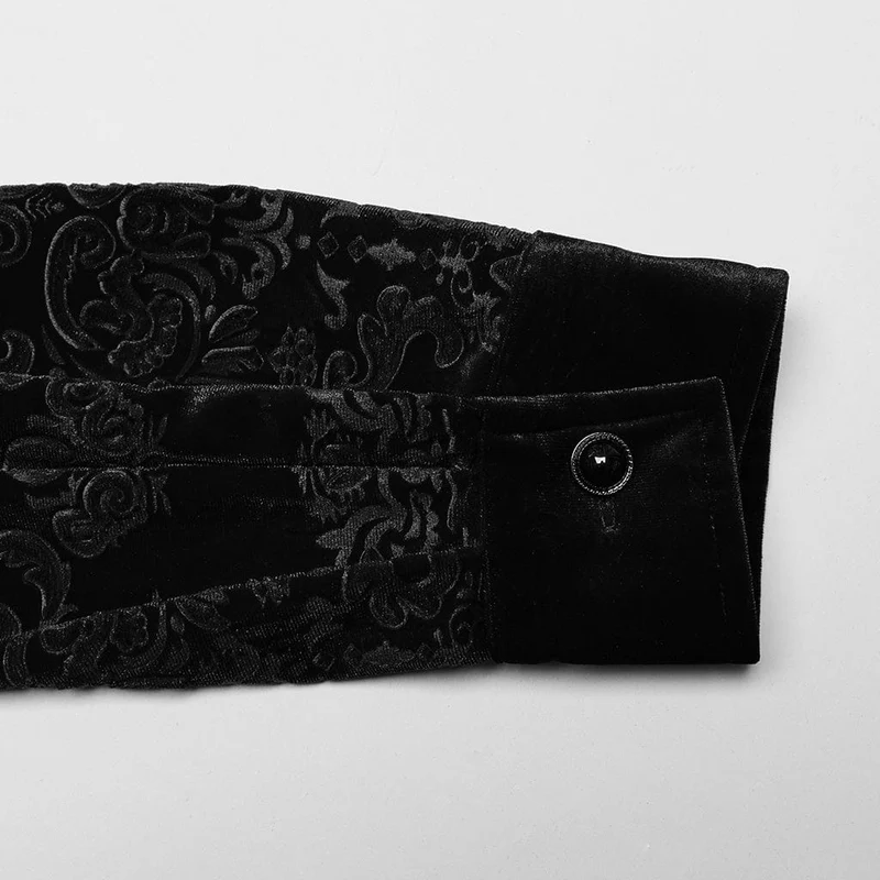 Schwarzes Herrenhemd aus geprägtem Samt im Gothic-Stil