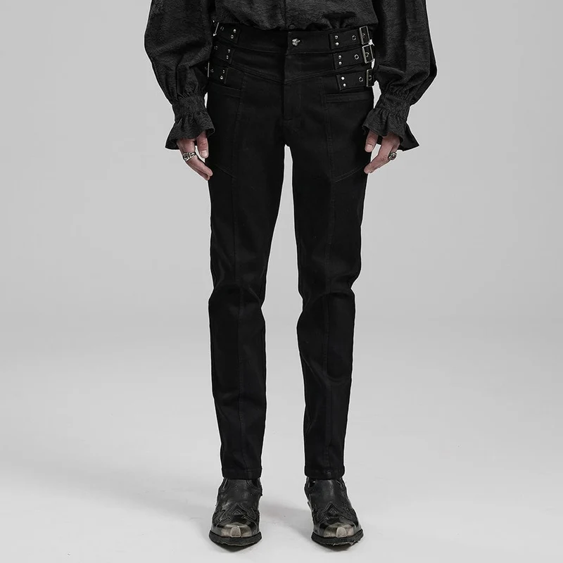 Herren-Jeans mit Punk-Riemen, schmaler Passform und geradem Bein
