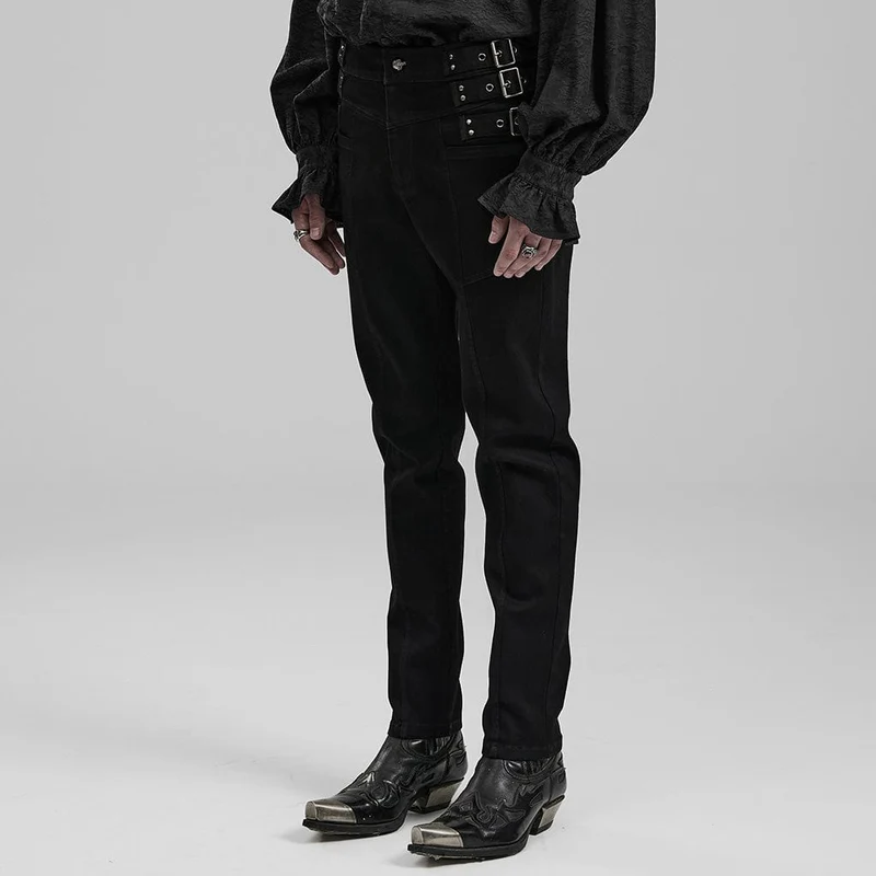 Herren-Jeans mit Punk-Riemen, schmaler Passform und geradem Bein