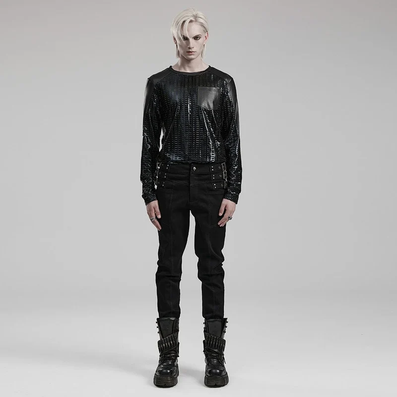 Herren-Jeans mit Punk-Riemen, schmaler Passform und geradem Bein