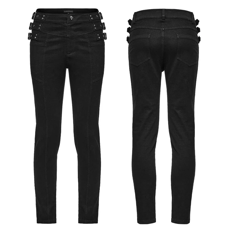 Herren-Jeans mit Punk-Riemen, schmaler Passform und geradem Bein