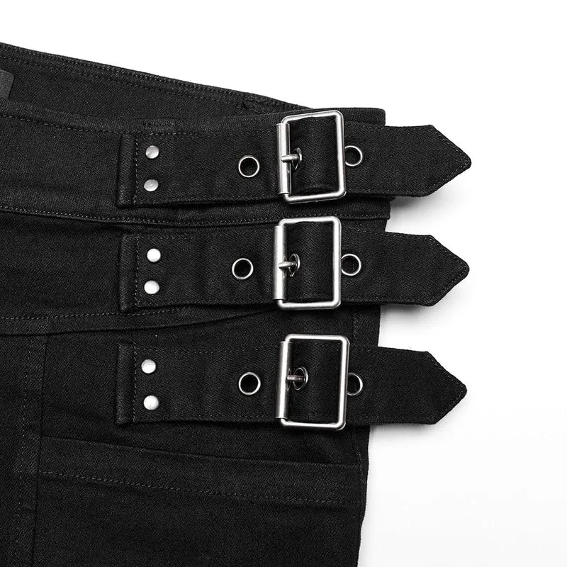 Herren-Jeans mit Punk-Riemen, schmaler Passform und geradem Bein