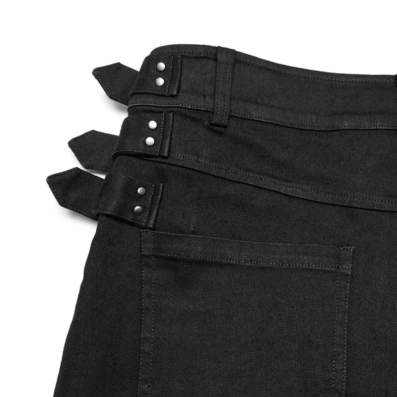 Herren-Jeans mit Punk-Riemen, schmaler Passform und geradem Bein