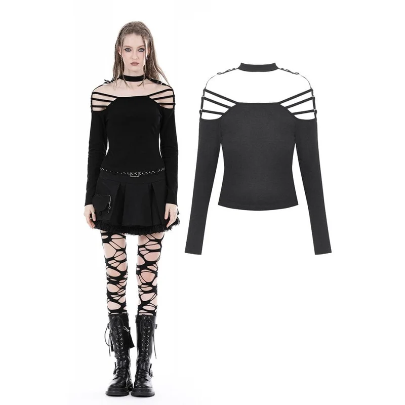 Schulterfreie Punk-Bluse mit Schnalle für Damen