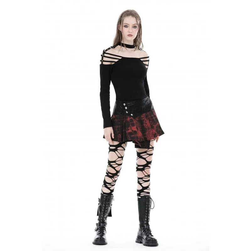 Schulterfreie Punk-Bluse mit Schnalle für Damen