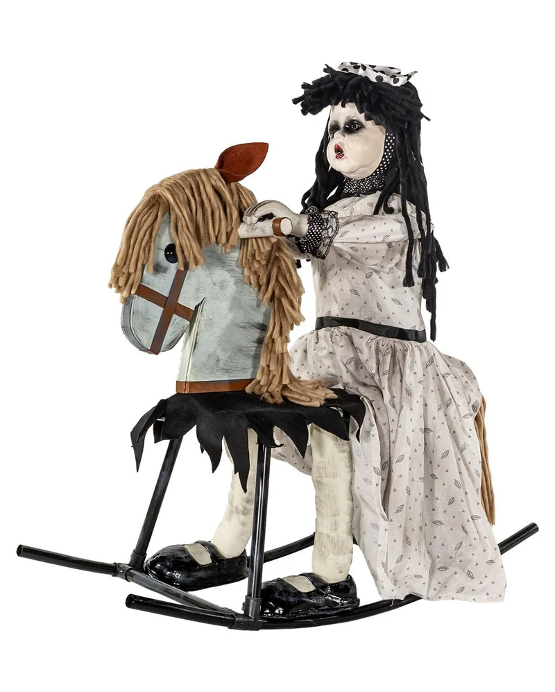 Schaukelpferd mit Animierter Geisterpuppe 72cm