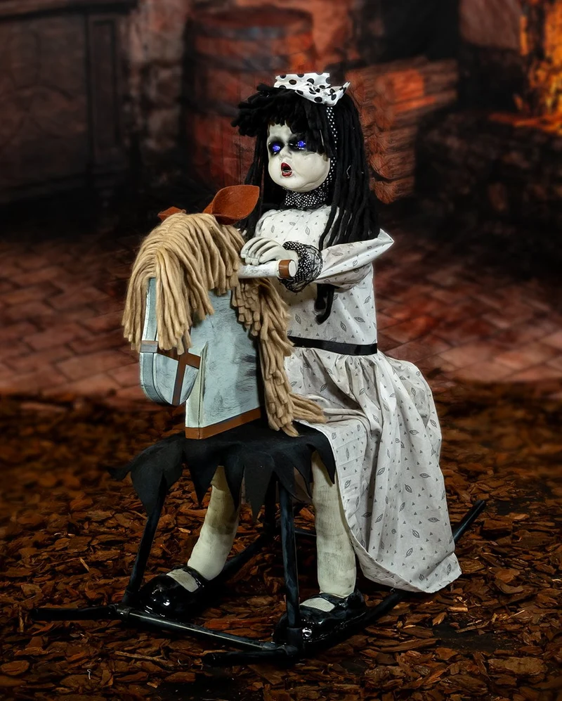 Schaukelpferd mit Animierter Geisterpuppe 72cm