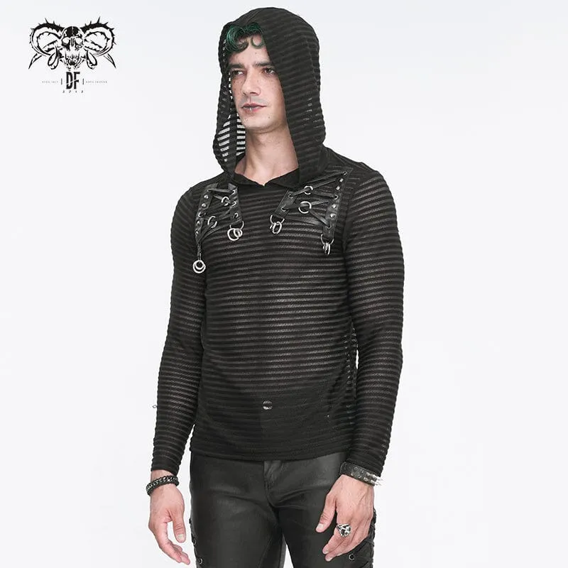 Durchsichtige Punk-Hoodies für Herren mit Streifen