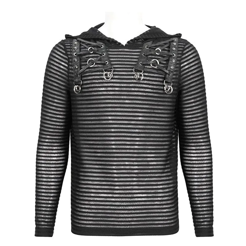 Durchsichtige Punk-Hoodies für Herren mit Streifen