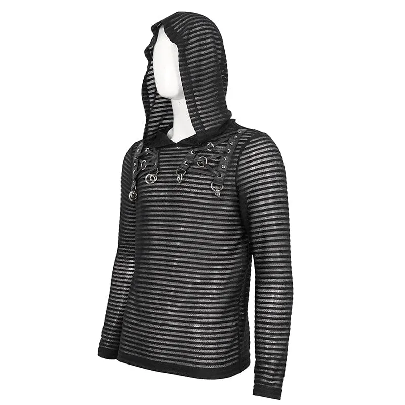 Durchsichtige Punk-Hoodies für Herren mit Streifen