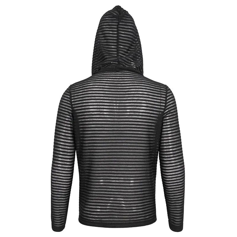 Durchsichtige Punk-Hoodies für Herren mit Streifen