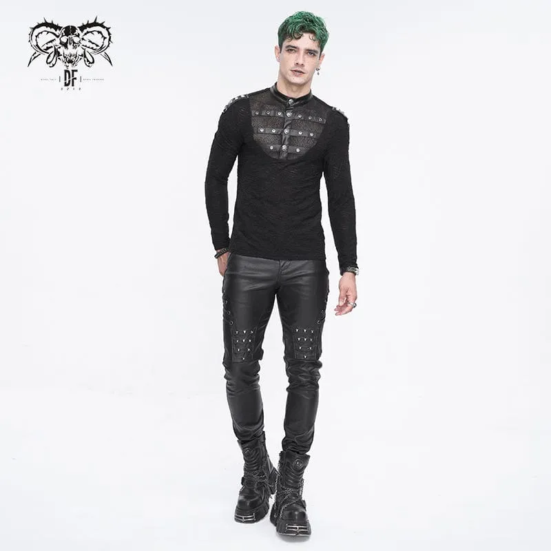 Herren-Punk-Stehkragen-Mesh-Splice-Hemd