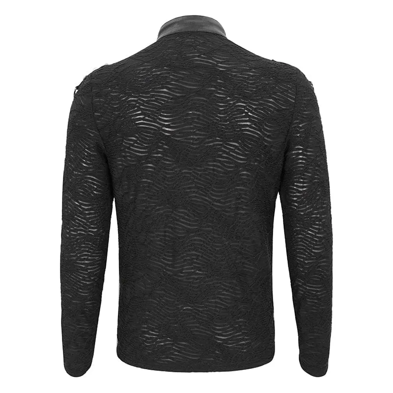 Herren-Punk-Stehkragen-Mesh-Splice-Hemd