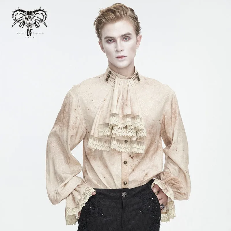 Herren-Hemd im Gothic-Stil mit Puffärmeln, Stehkragen und Krawatte