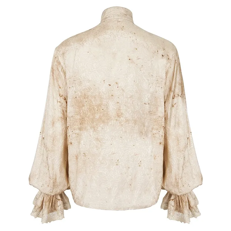 Herren-Hemd im Gothic-Stil mit Puffärmeln, Stehkragen und Krawatte