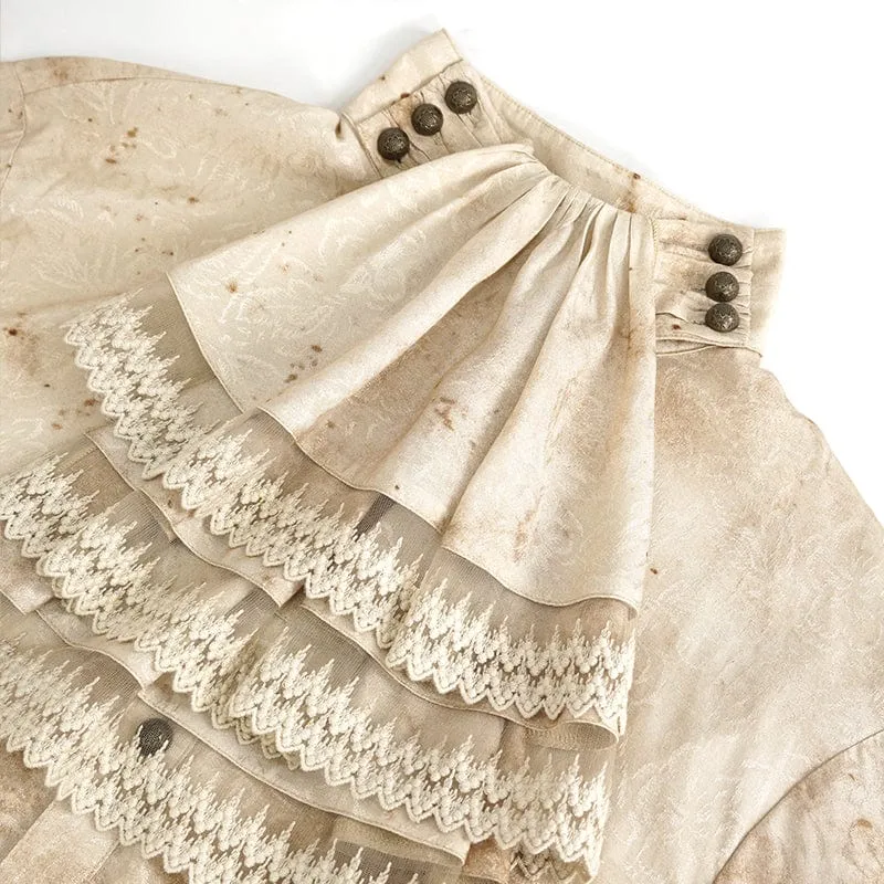 Herren-Hemd im Gothic-Stil mit Puffärmeln, Stehkragen und Krawatte