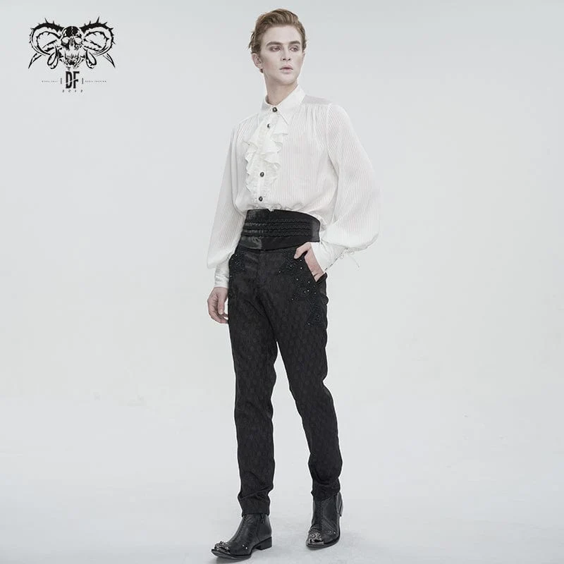 Herren-Hemd im Gothic-Stil mit Puffärmeln und gerüschter Spitze in Weiß