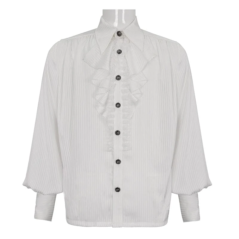 Herren-Hemd im Gothic-Stil mit Puffärmeln und gerüschter Spitze in Weiß