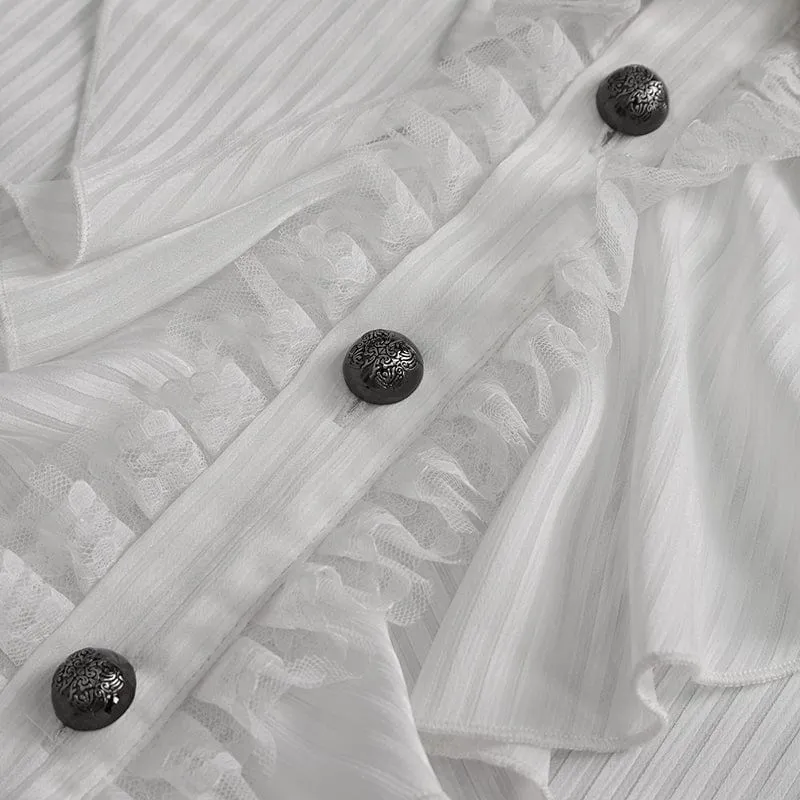 Herren-Hemd im Gothic-Stil mit Puffärmeln und gerüschter Spitze in Weiß