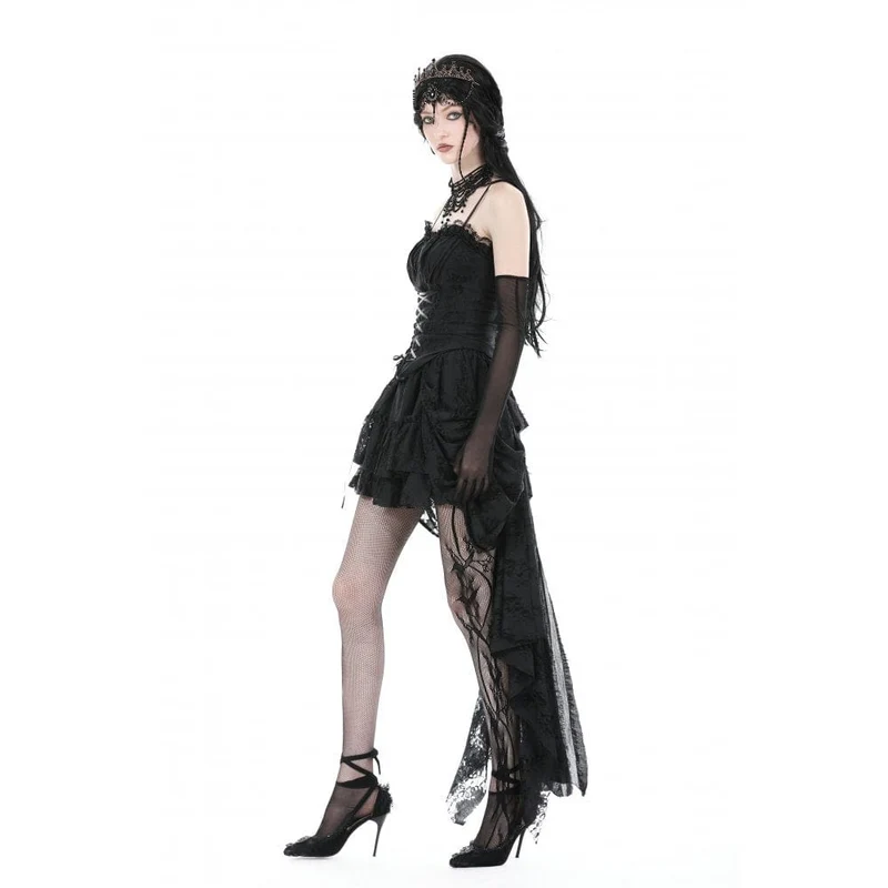 Mehrschichtiger, unbesäumter High-Low-Rock für Damen im Gothic-Stil