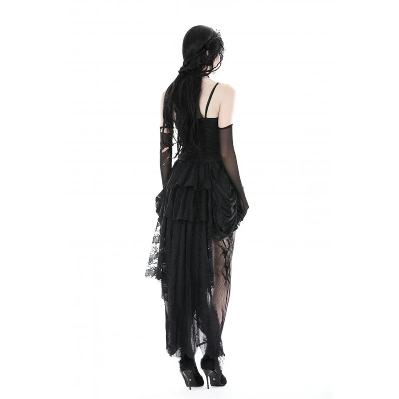 Mehrschichtiger, unbesäumter High-Low-Rock für Damen im Gothic-Stil