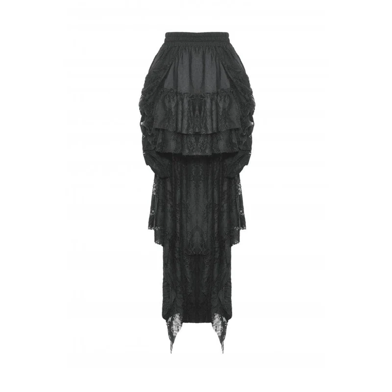 Mehrschichtiger, unbesäumter High-Low-Rock für Damen im Gothic-Stil