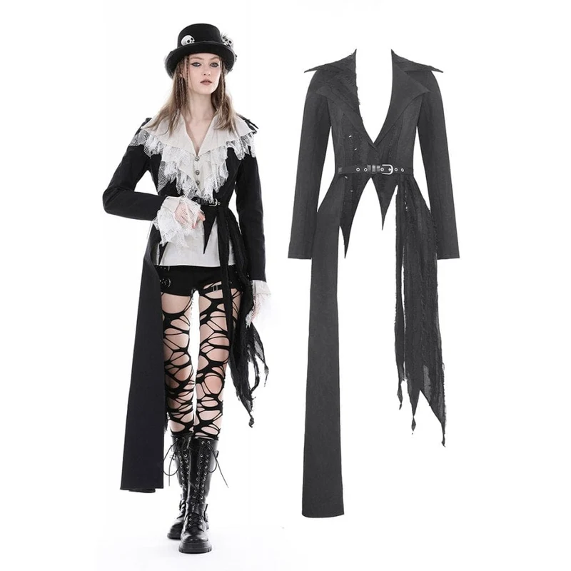 Unregelmäßiger Distressed-Punk-Mantel für Damen mit Gürtel