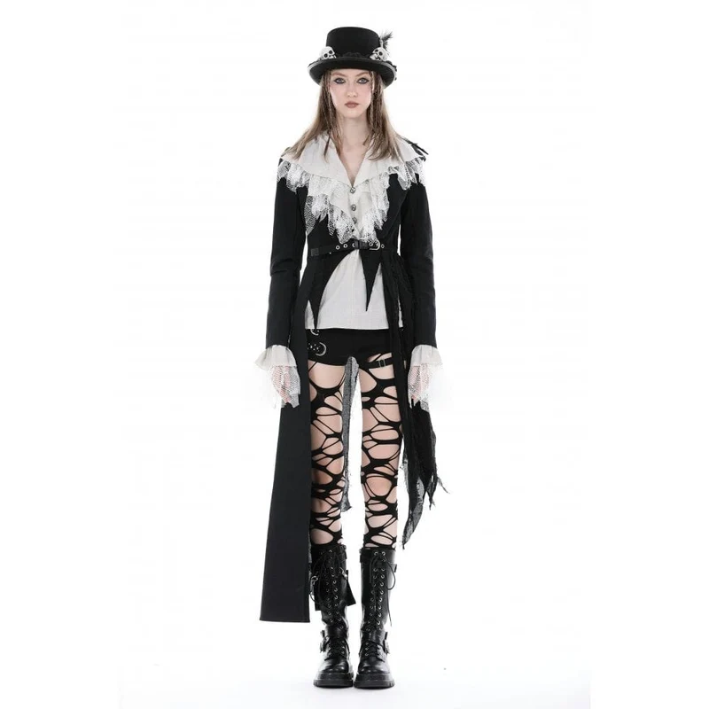 Unregelmäßiger Distressed-Punk-Mantel für Damen mit Gürtel