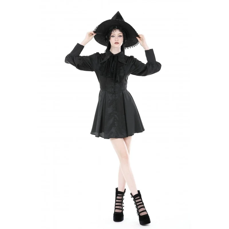 Damen-Gothic-Kleid mit Umlegekragen und Krawatte