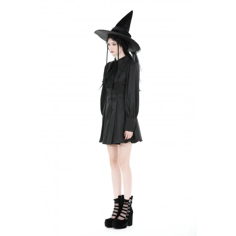 Damen-Gothic-Kleid mit Umlegekragen und Krawatte