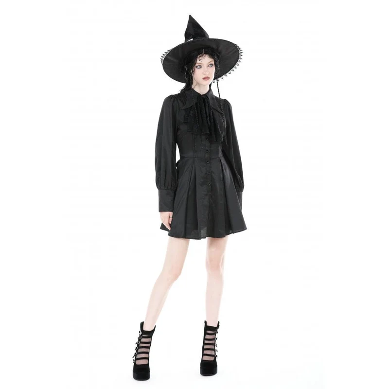 Damen-Gothic-Kleid mit Umlegekragen und Krawatte