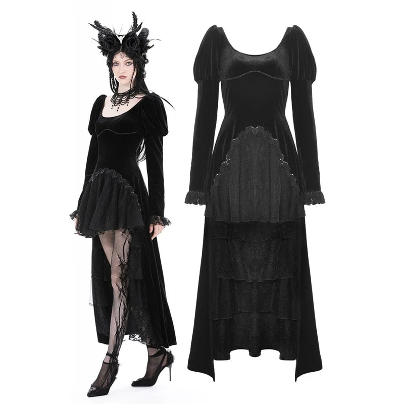 Gothic-Hochzeitskleid aus Samt mit Puffärmeln für Damen