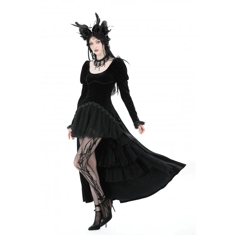 Gothic-Hochzeitskleid aus Samt mit Puffärmeln für Damen