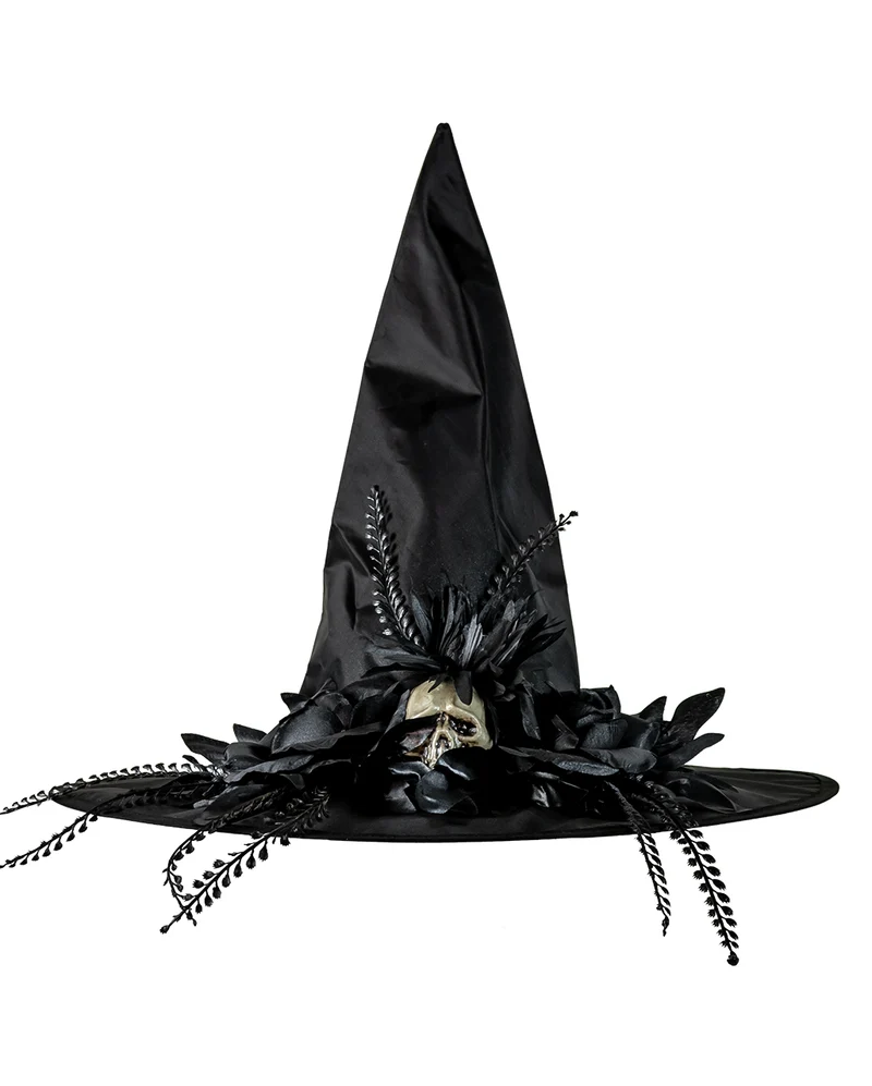 Hexenhut mit Rosen & Totenkopf