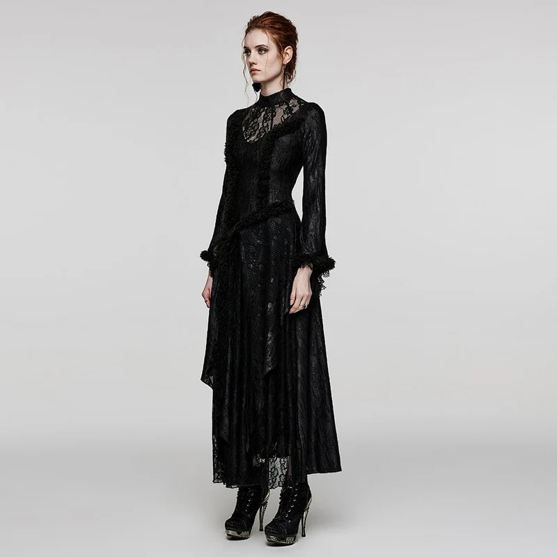 Damen-Hochzeitskleid im Gothic-Stil mit ausgestellten Ärmeln, Mesh-Splice-Spitze