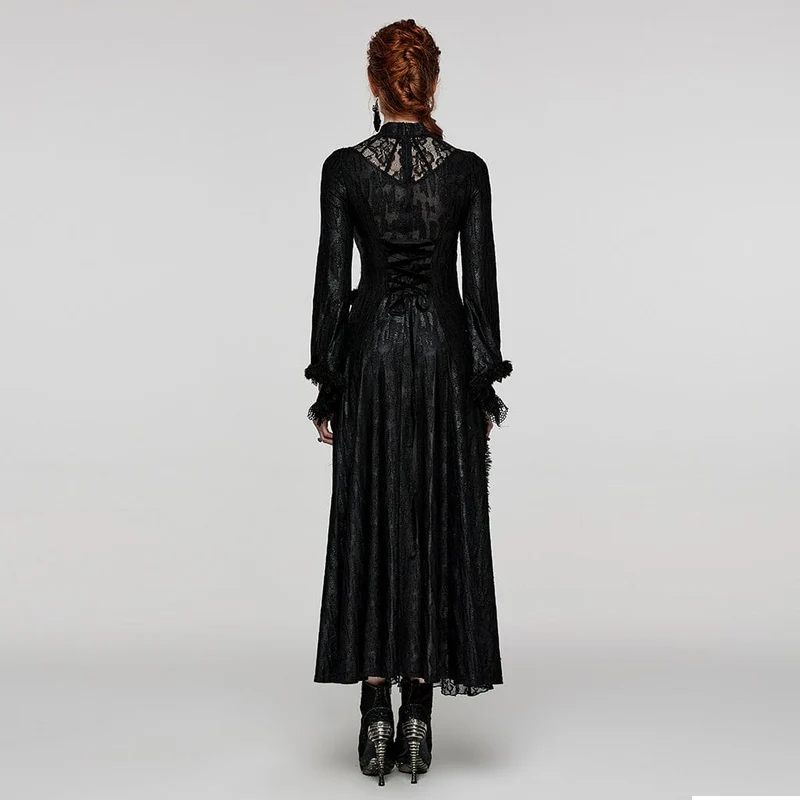 Damen-Hochzeitskleid im Gothic-Stil mit ausgestellten Ärmeln, Mesh-Splice-Spitze